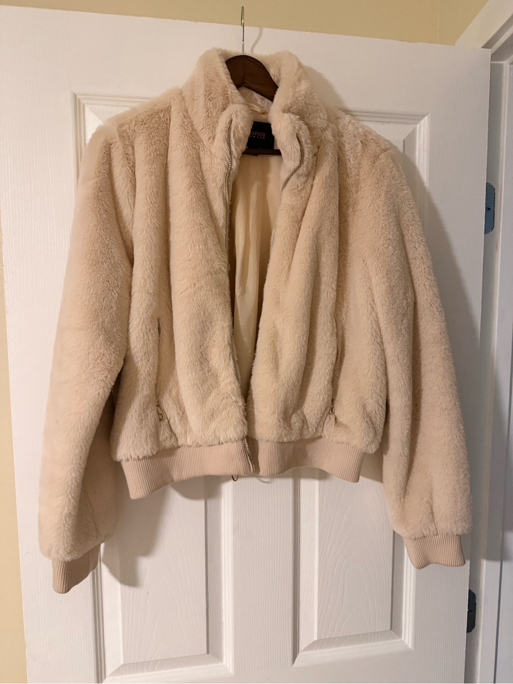 Ambiance Plush Teddy Bomber Jacket - Cream